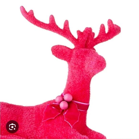 Nib Flocked Deer Christmas Tabletop Decorations, Pink, 12 inch, 2 Pack. - Picture 2 of 5